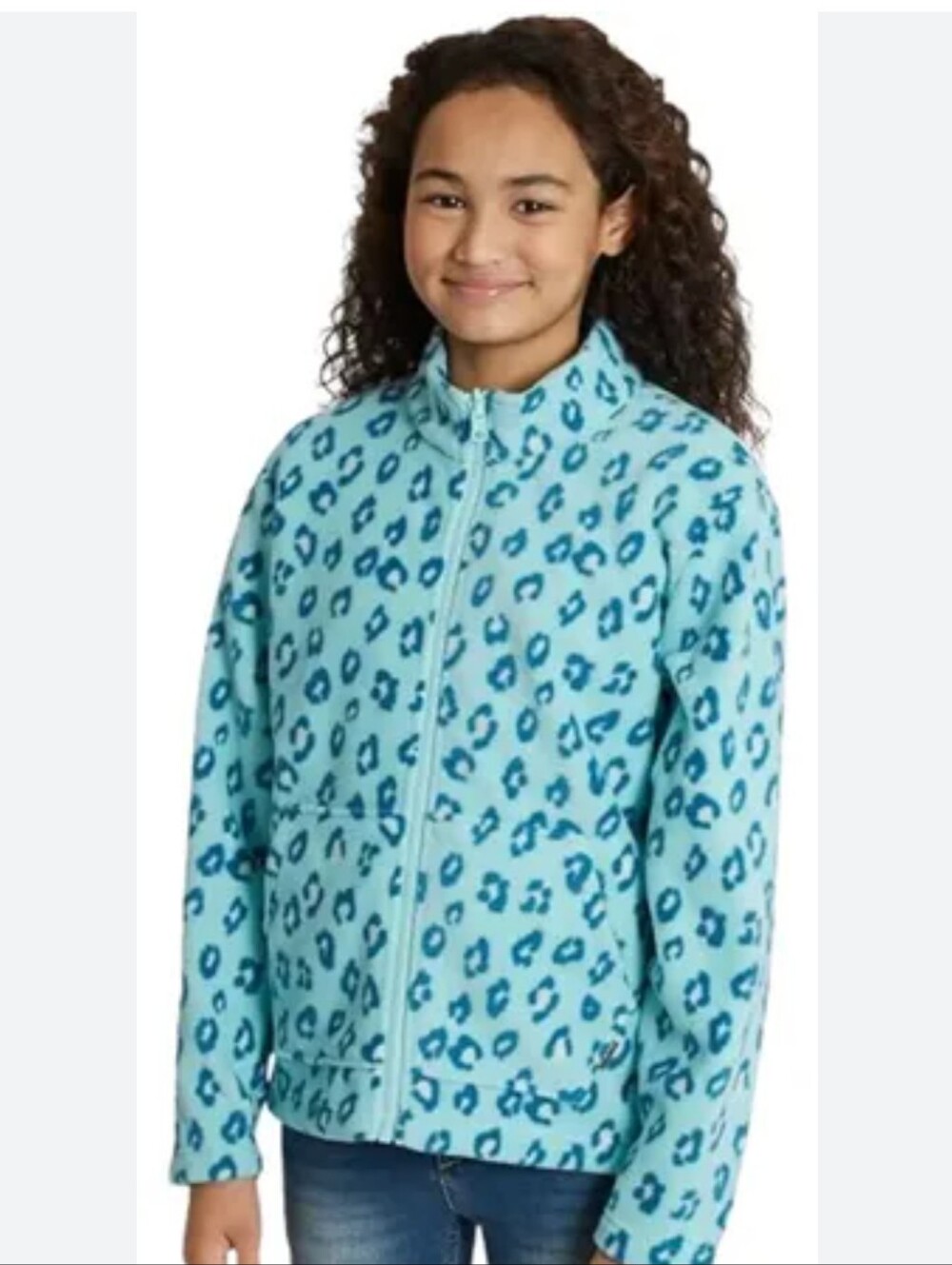 Eddie Bauer Girls Fleece Zip Up Blue Leopard Print Jacket Medium